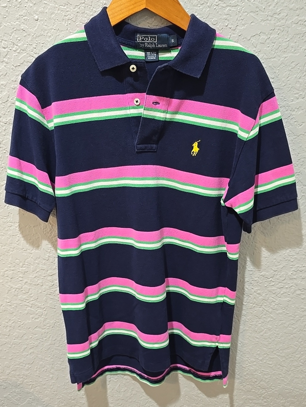Polo by Ralph Lauren Navy Polo with Pink & Green Stripes